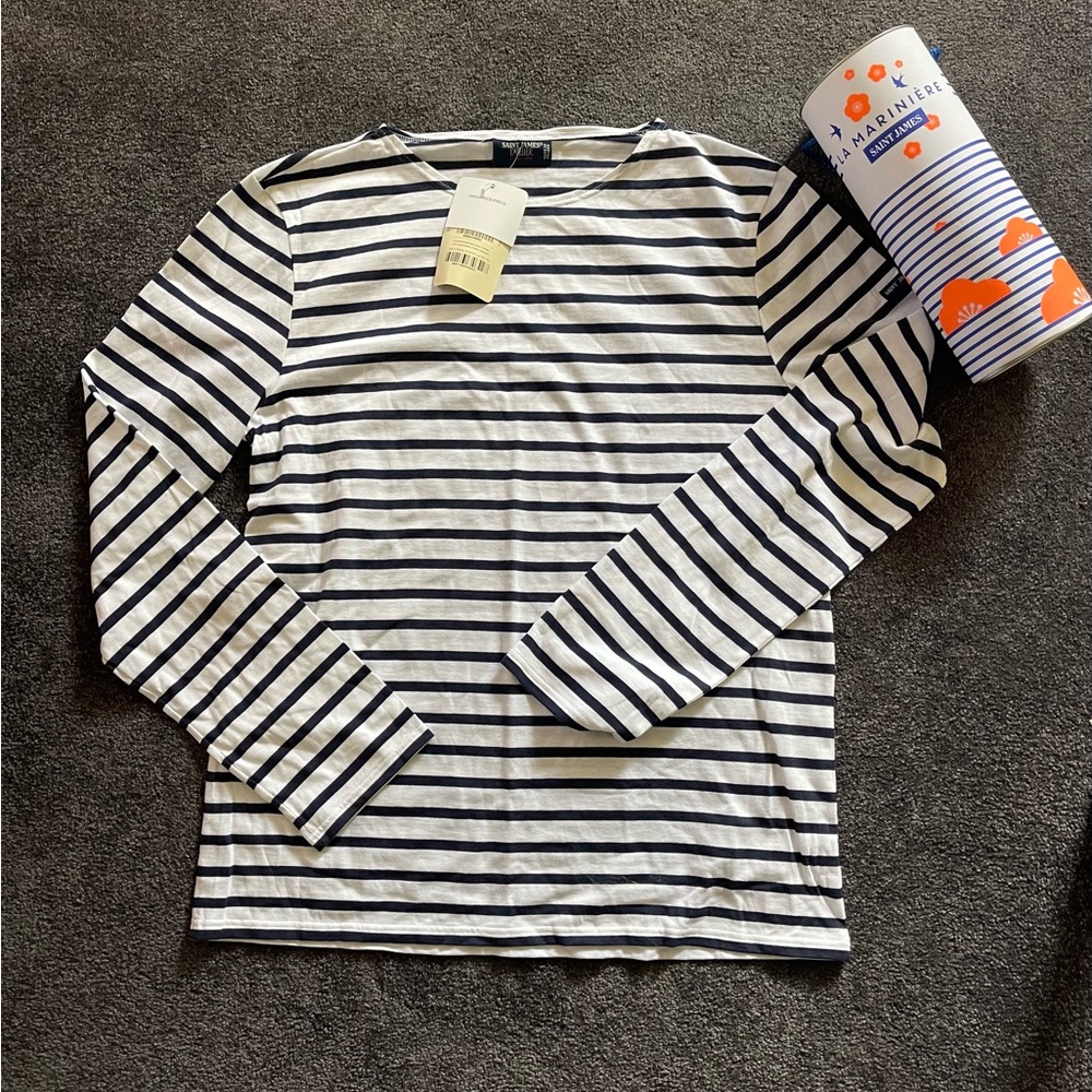 Saint James Navy and White Striped Long-Sleeve Tee